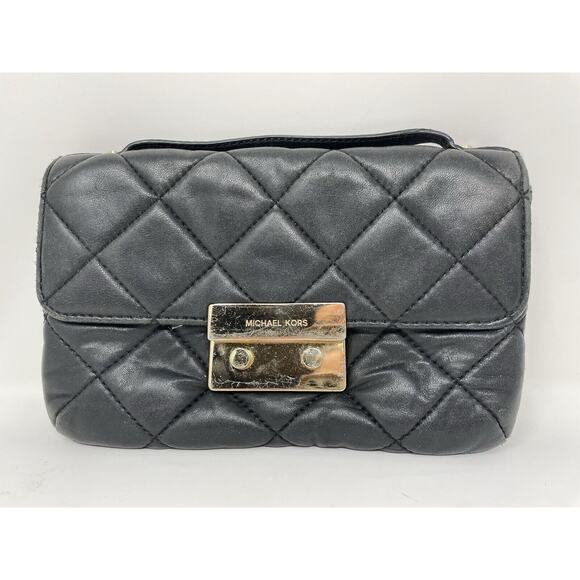 Michael Kors Black Quilted Leather Clutch Purse Wallet Top Handle 9” X 6” RARE - Picture 1 of 14